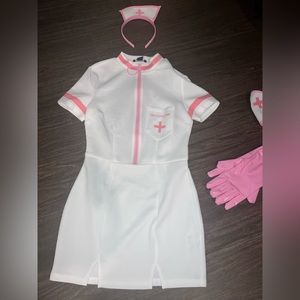 PRETTYLITTLETHING Pink and white sexy nurse costume 4 piece set